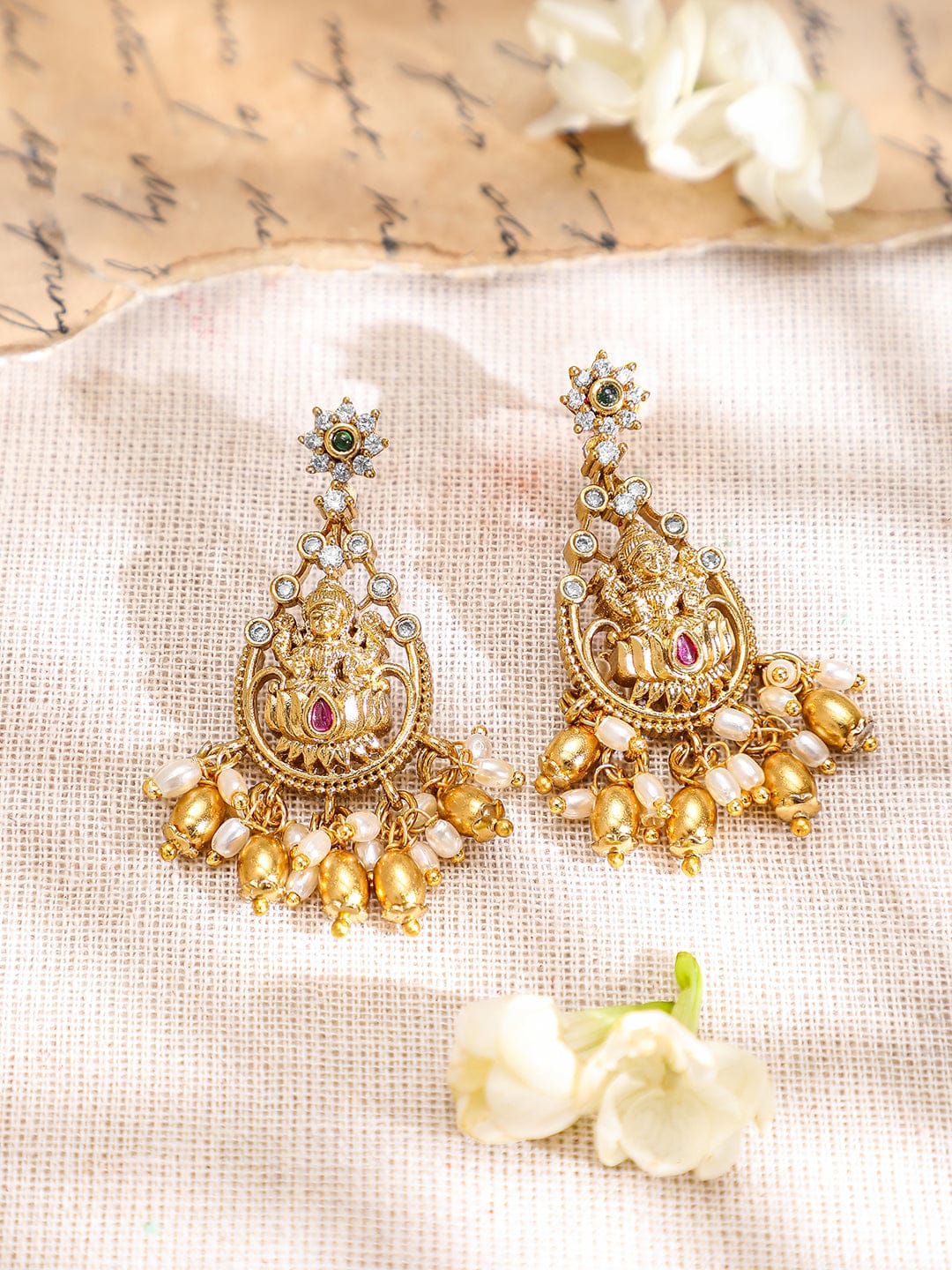 Laxmi Motif Choker Set with American Diamond Zirconia Gold