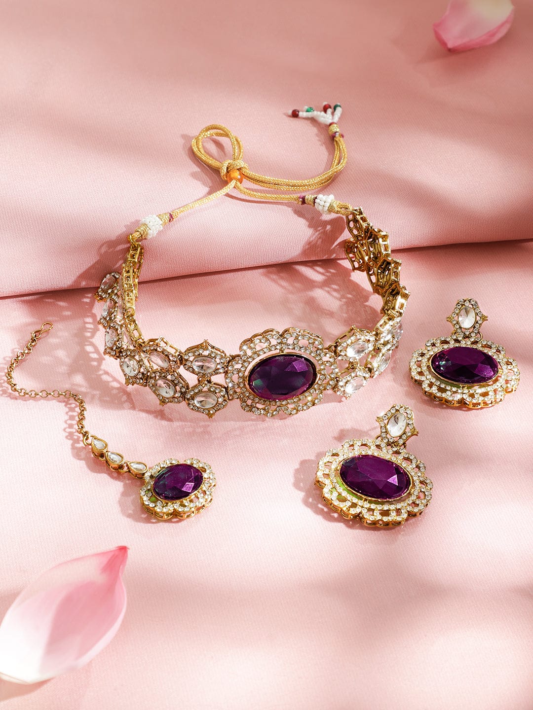 Luxe Purple Kundan Necklace Set フリーサイズ