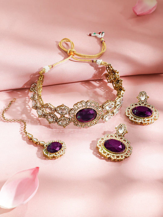 Luxe Purple Kundan Necklace Set フリーサイズ