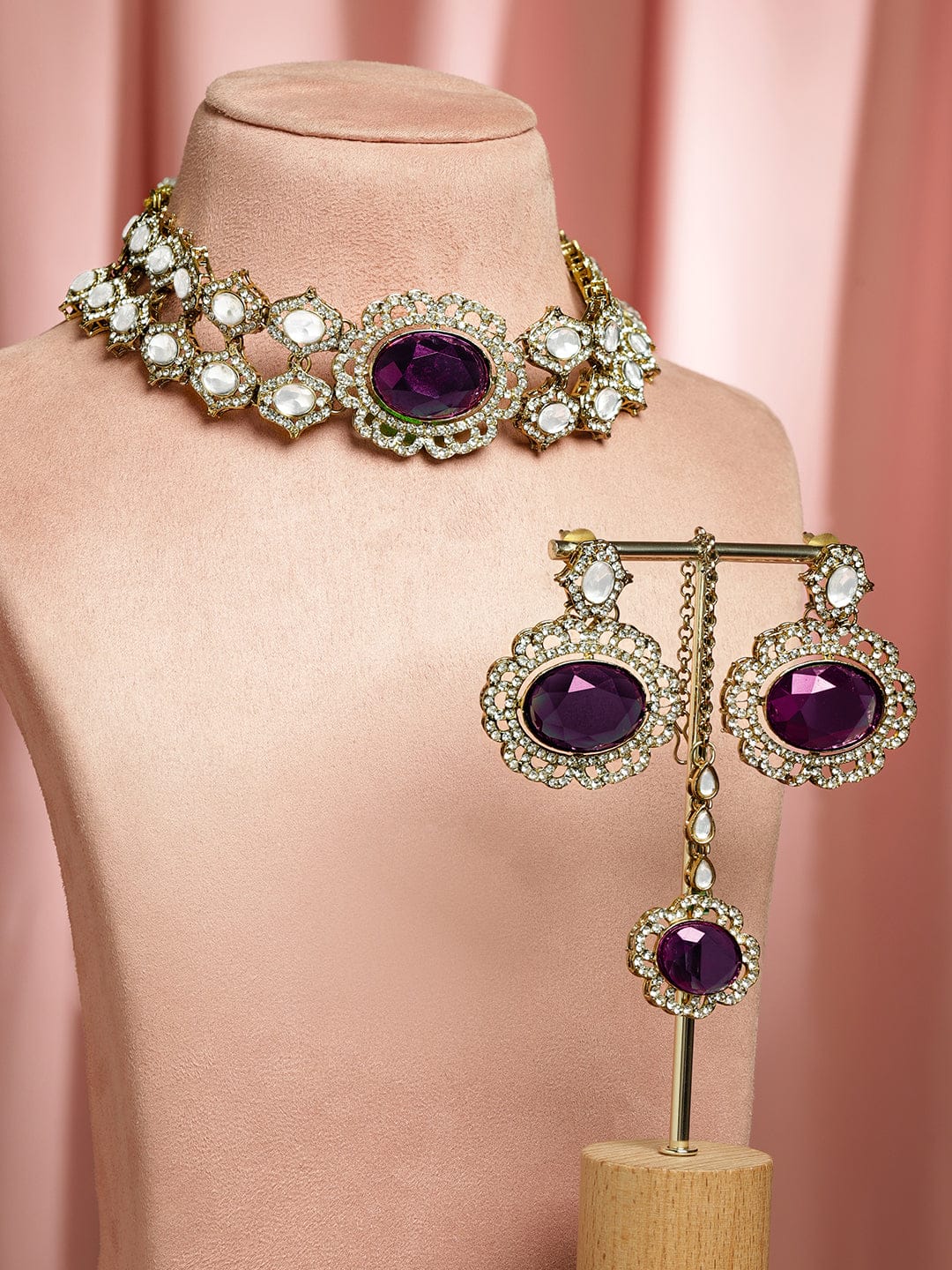 Luxe Purple Kundan Necklace Set フリーサイズ