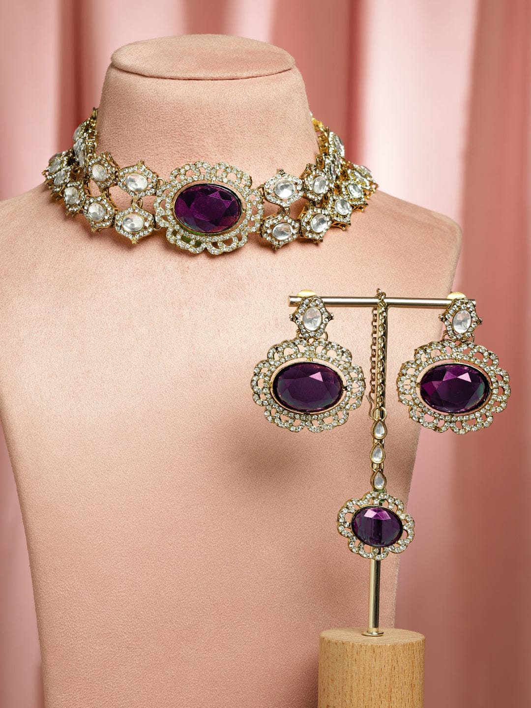 Luxe Purple Kundan Necklace Set フリーサイズ