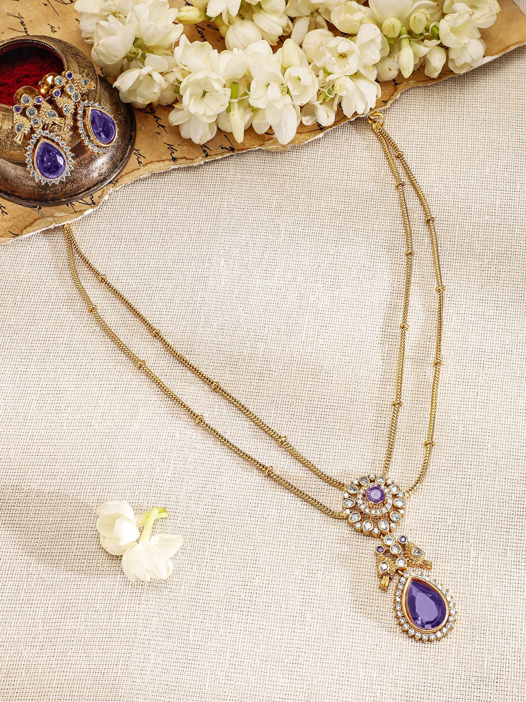 American Diamond Zirconia Purple Necklace Set フリーサイズ