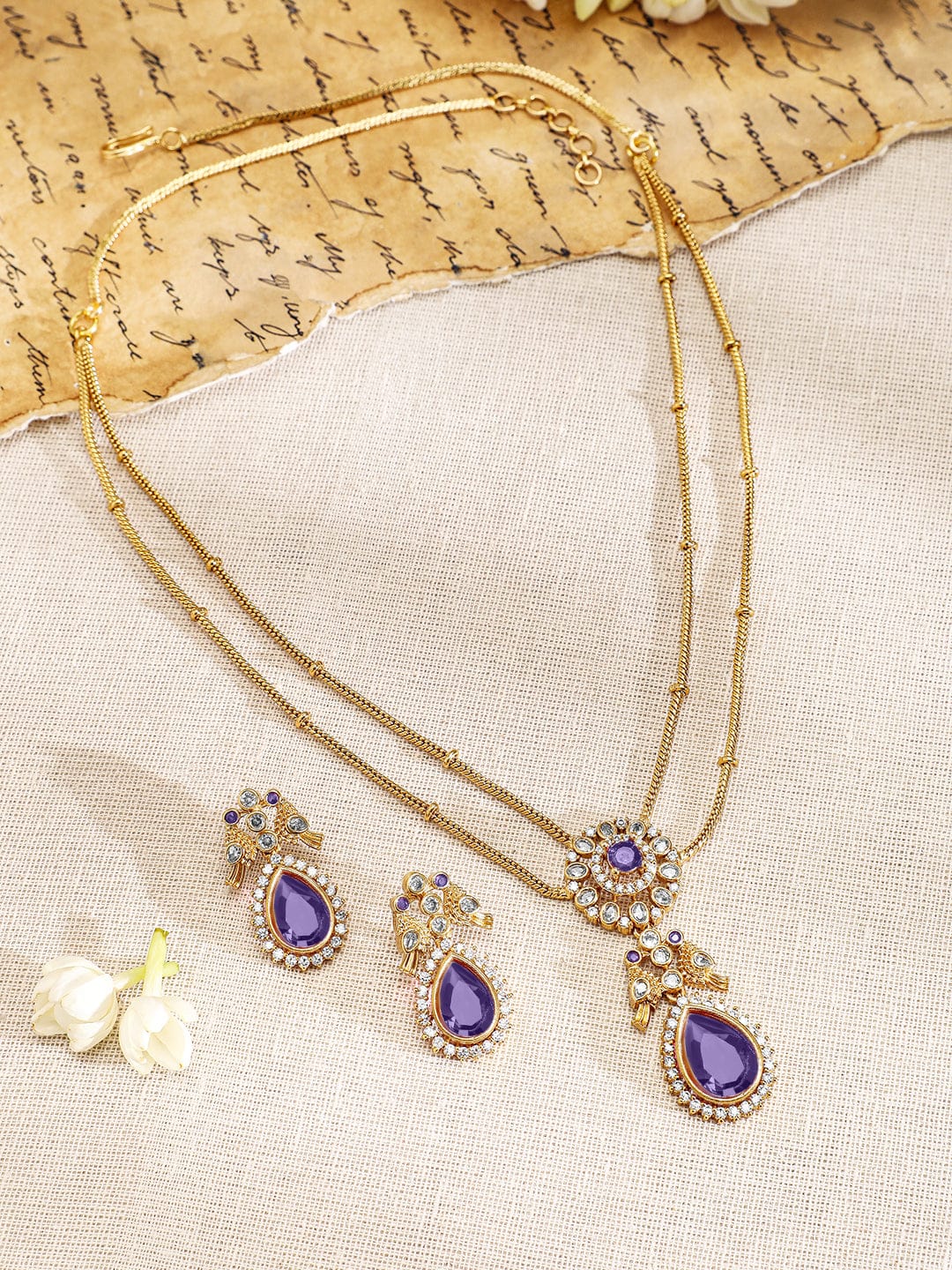American Diamond Zirconia Purple Necklace Set フリーサイズ