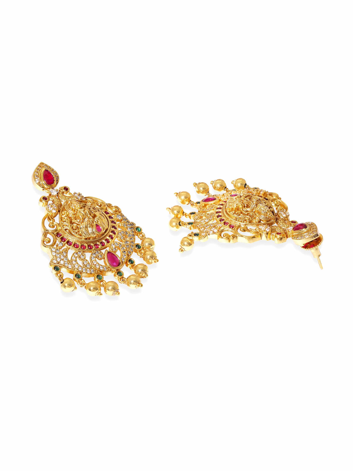 Multicolor Studded Temple Choker Set Gold