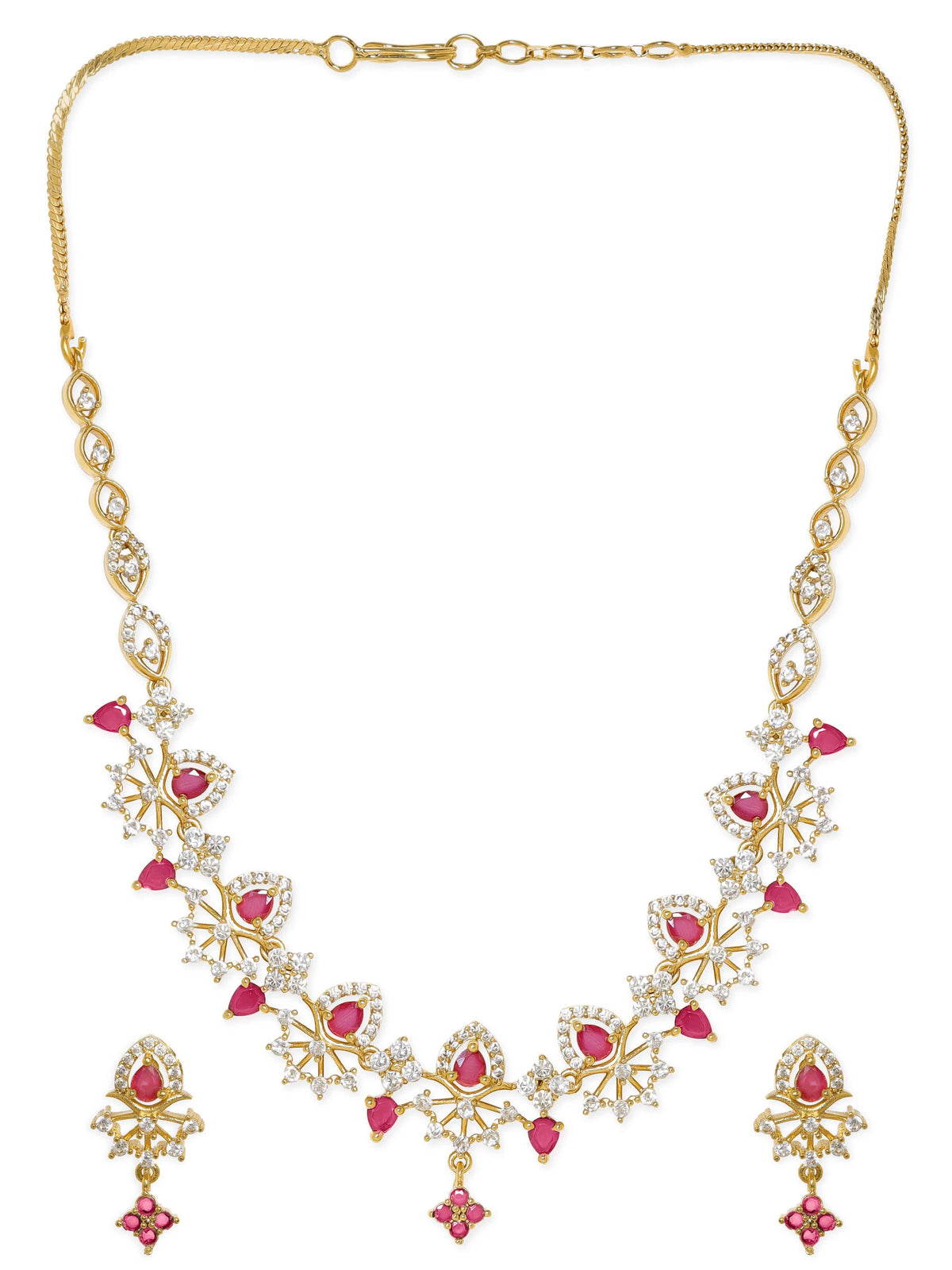 American Diamond Zirconia Ruby Studded Necklace Set フリーサイズ