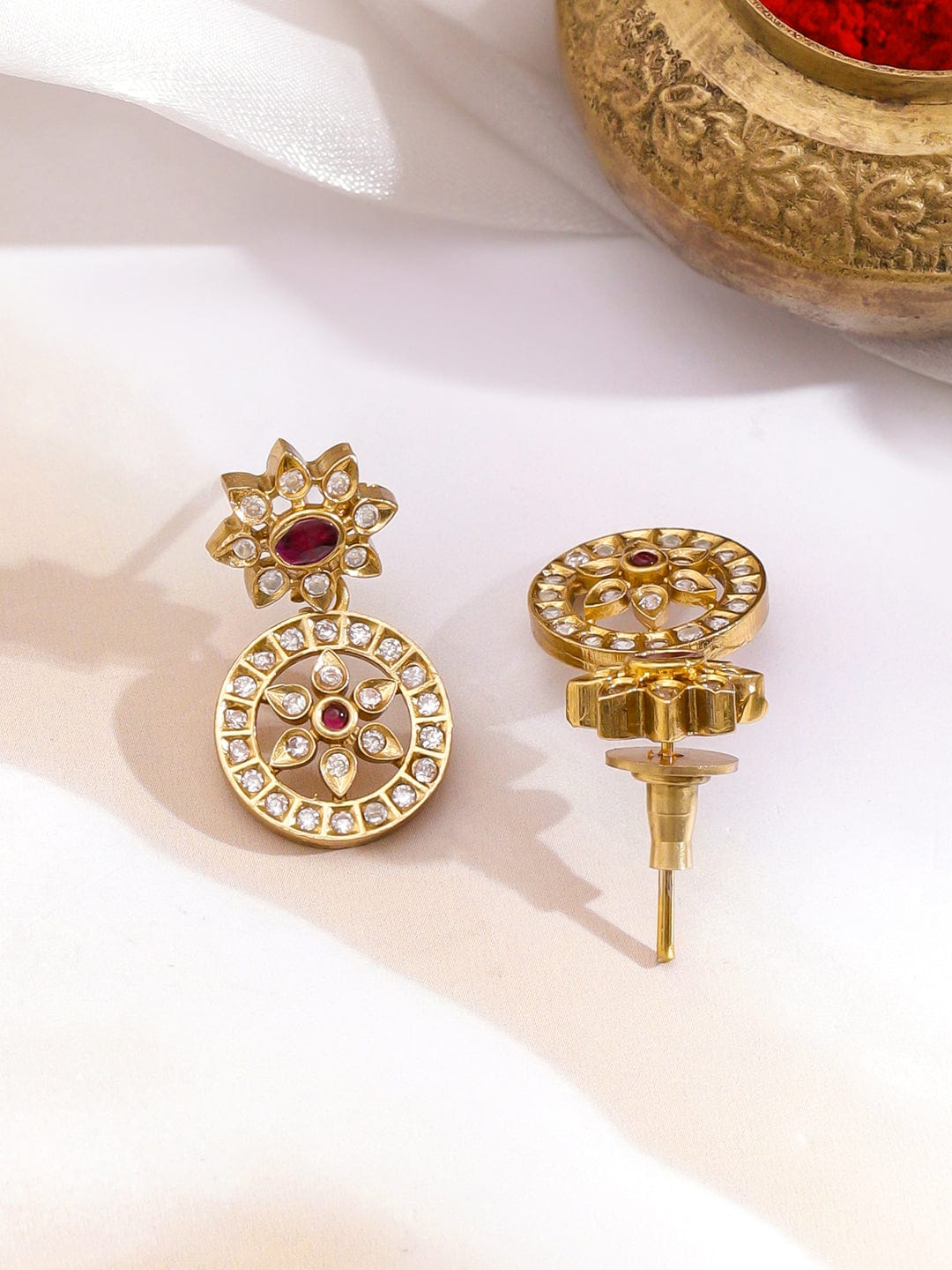Pink & White Studded Kundan Gold Necklace Set フリーサイズ
