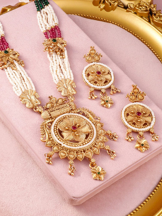 Multicolor Beaded Floral gold Necklace Set フリーサイズ