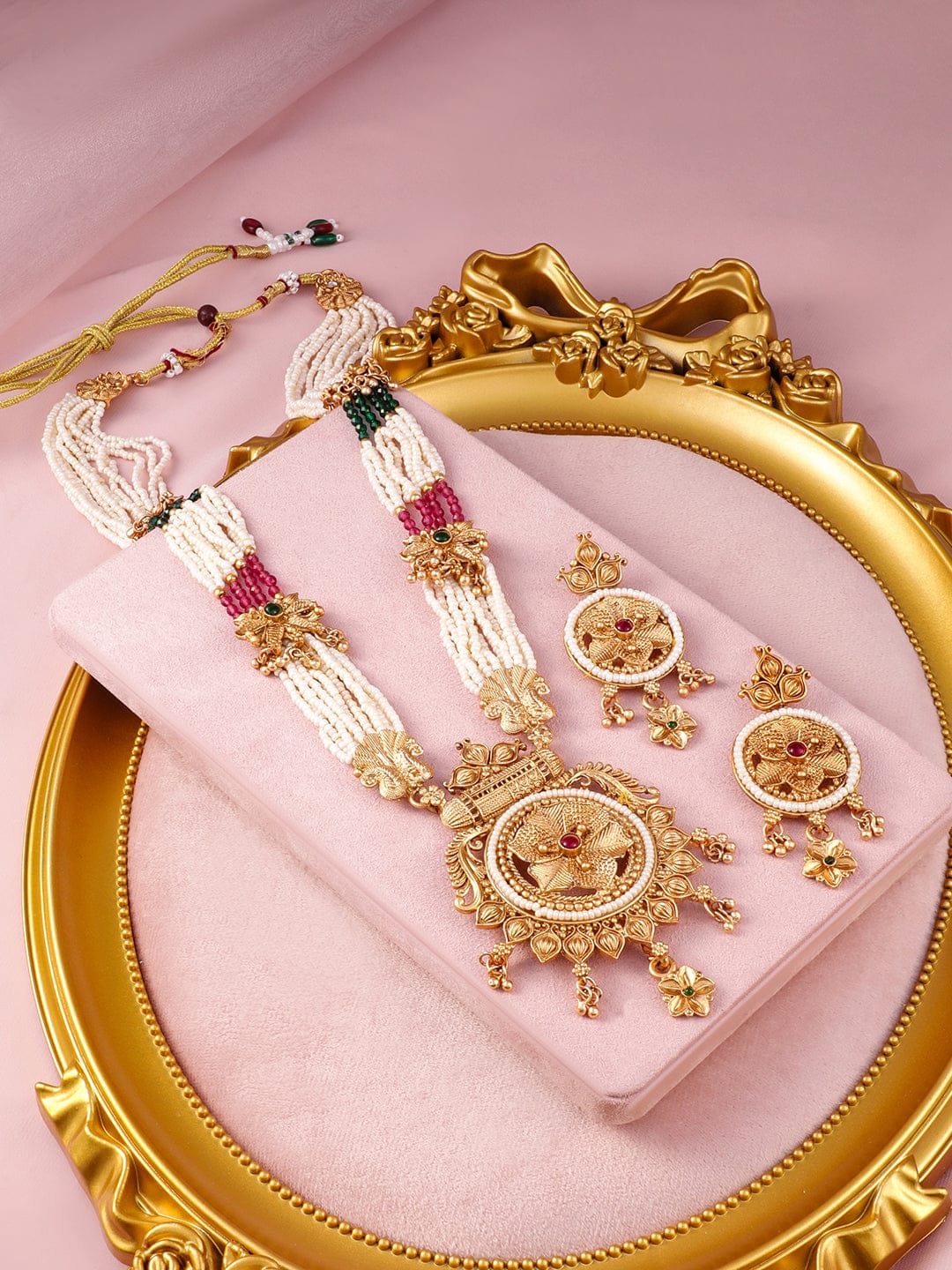 Multicolor Beaded Floral gold Necklace Set フリーサイズ