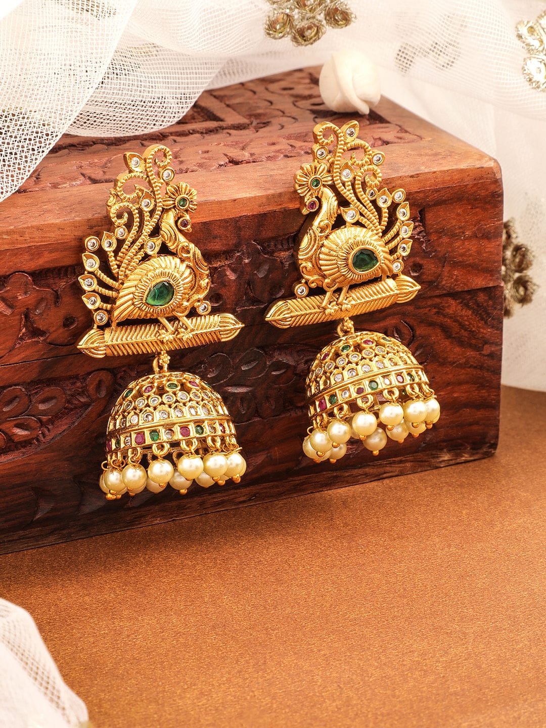Emerald Bloom Heritage Temple Earrings フリーサイズ