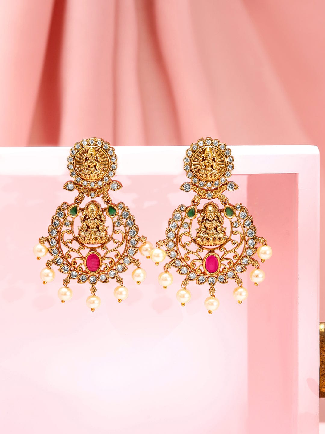 Divine Golden Goddess Temple Drop Earrings Gold