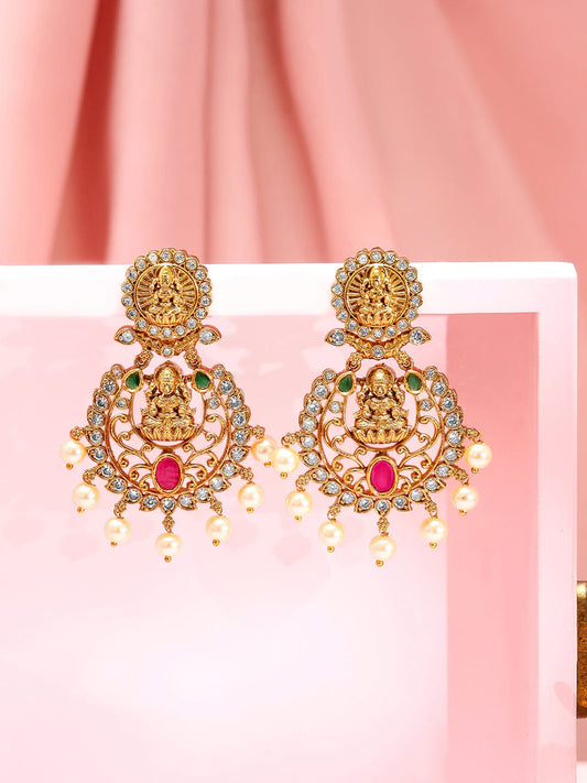 Divine Golden Goddess Temple Drop Earrings Gold