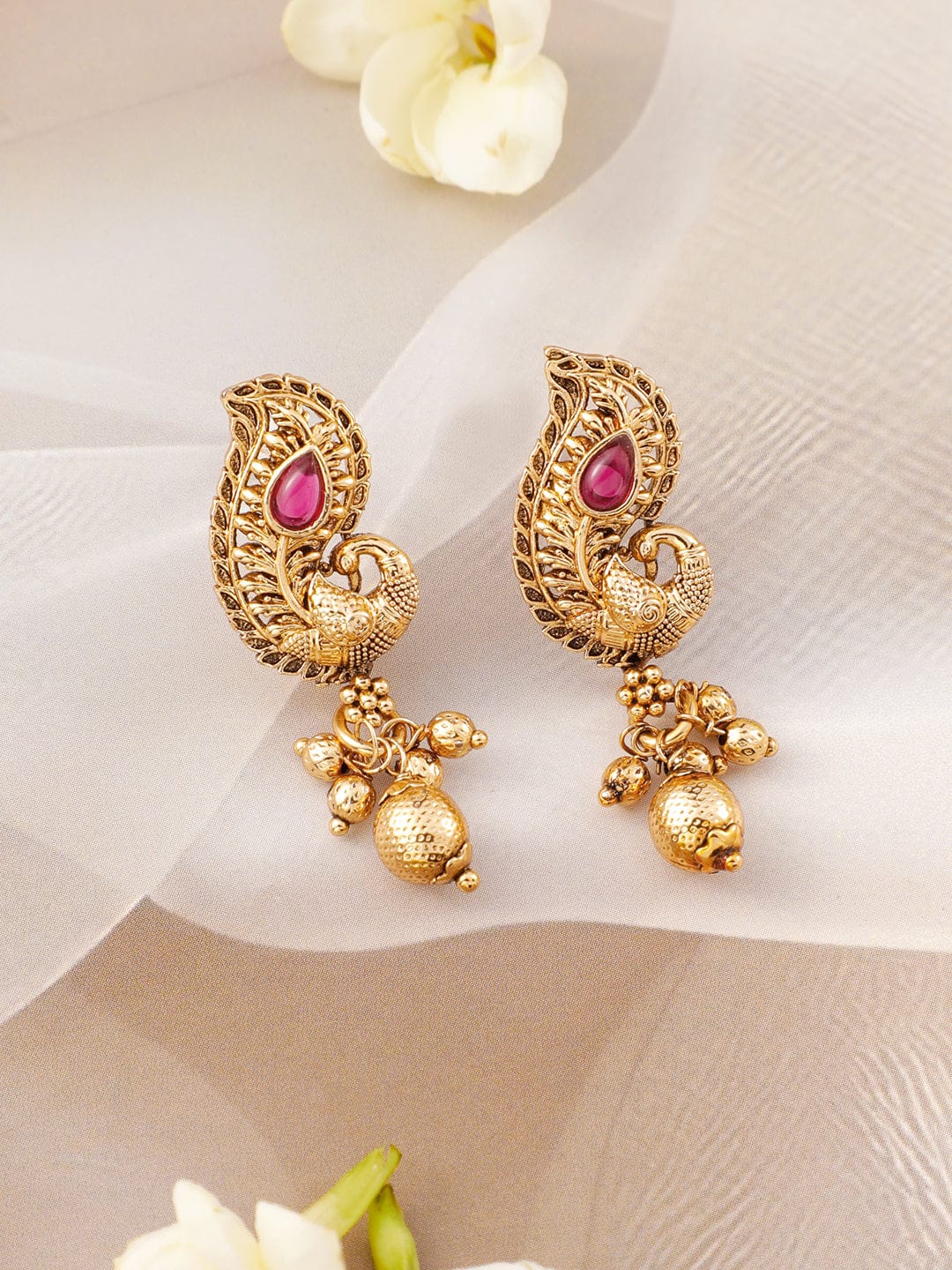 Peacock Motif Golden Necklace Set フリーサイズ
