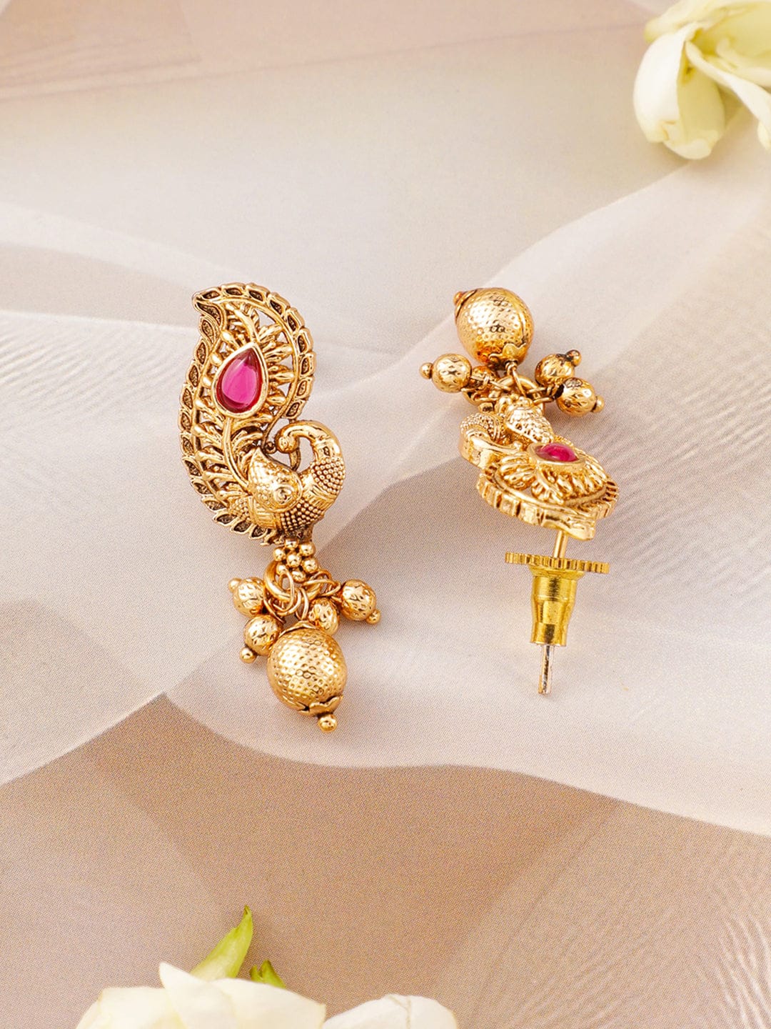 Peacock Motif Golden Necklace Set フリーサイズ