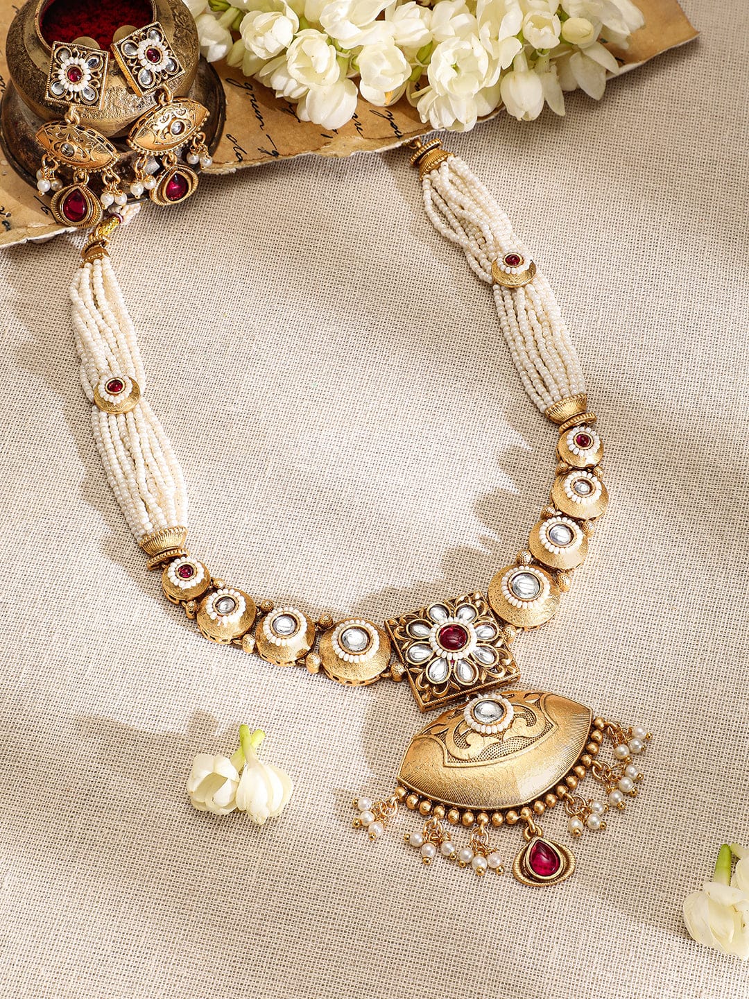 Tradition Pride with Kundan & Red Necklace Set Gold