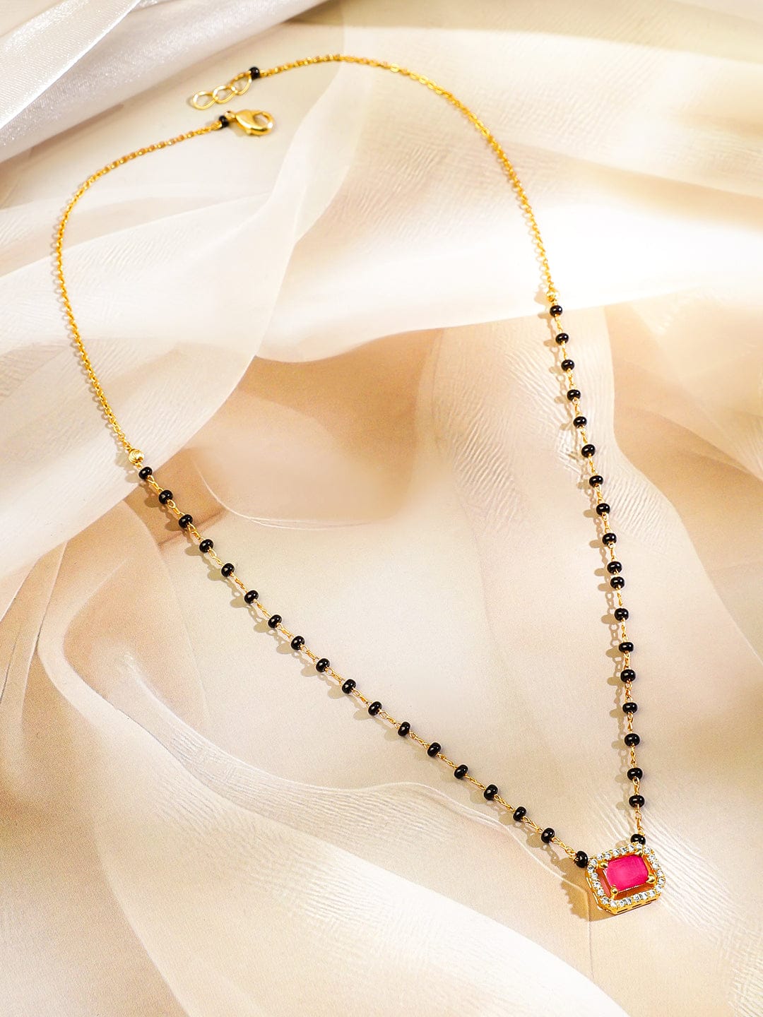 Pink American Diamond Zirconia Gold Toned Mangalsutra ruby