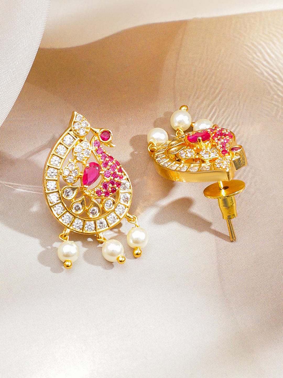 Pink & White American Diamond Zirconia Pearl Necklace Set フリーサイズ