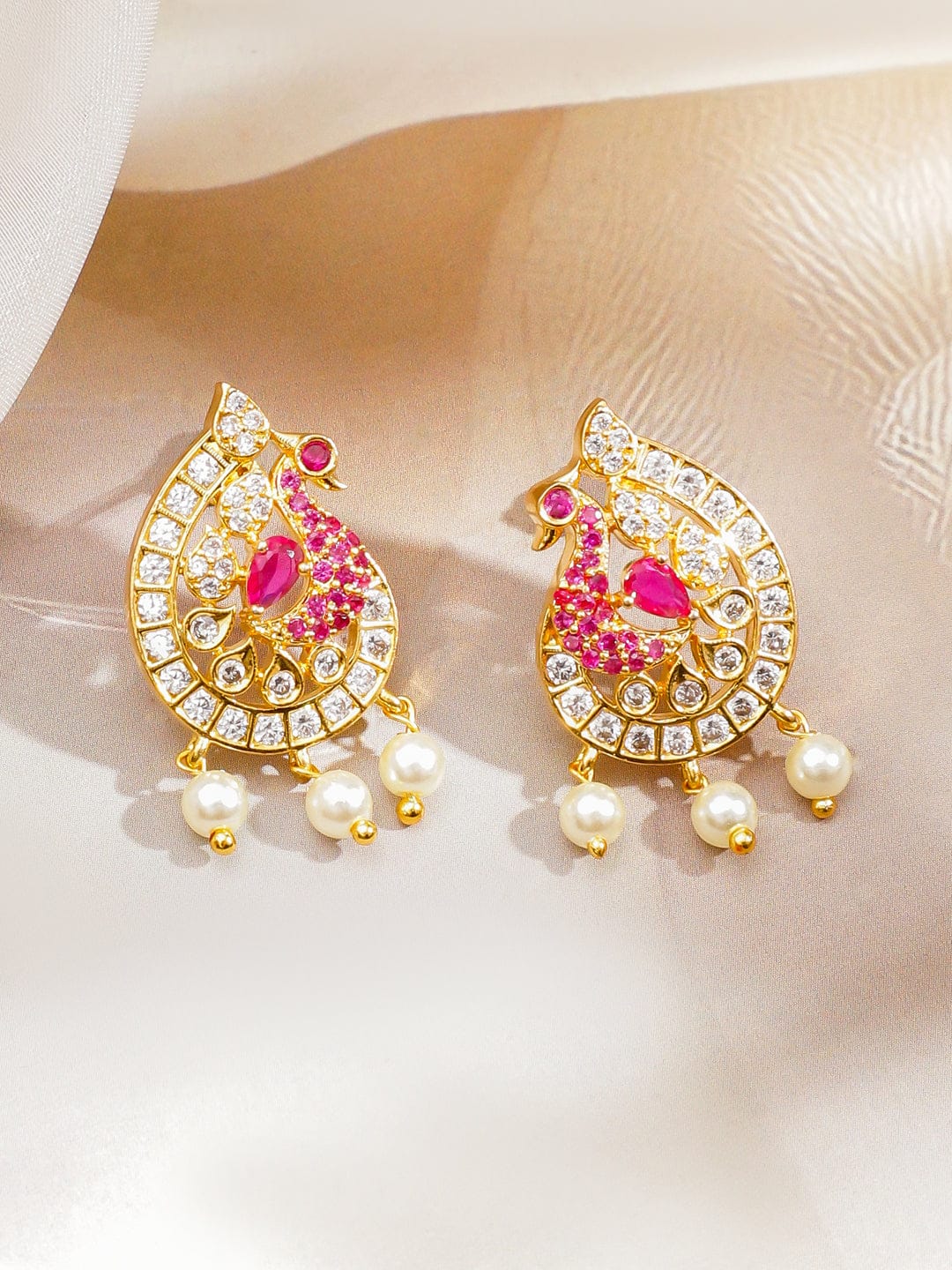 Pink & White American Diamond Zirconia Pearl Necklace Set フリーサイズ