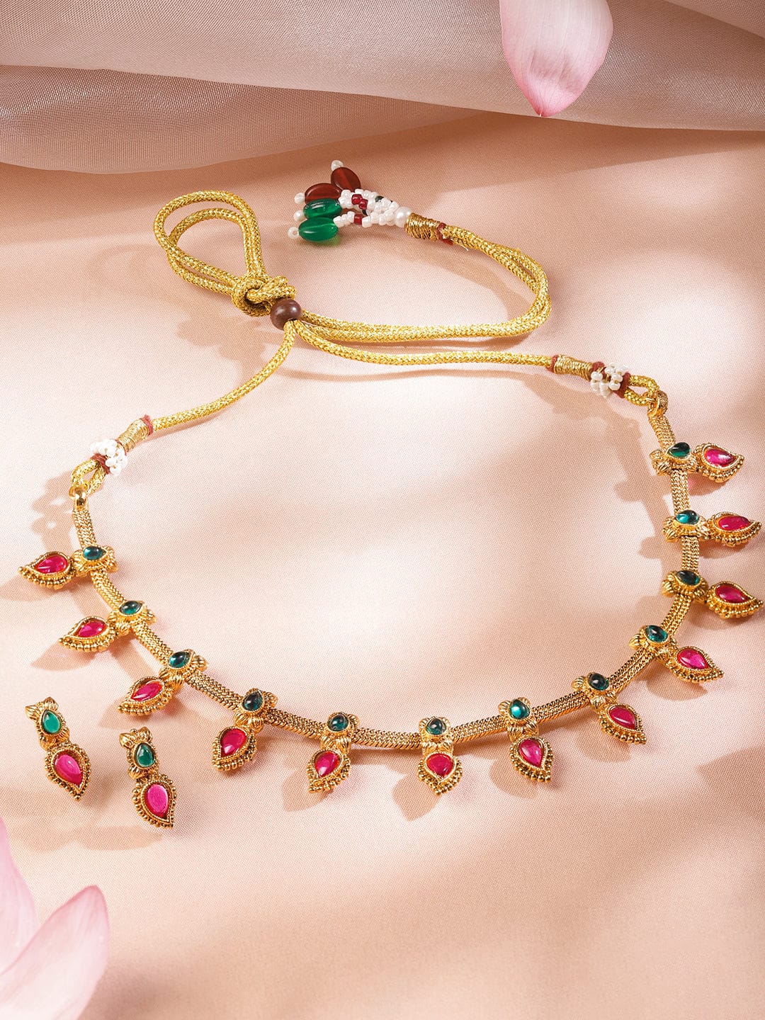 Red & Green Gold Necklace Set フリーサイズ