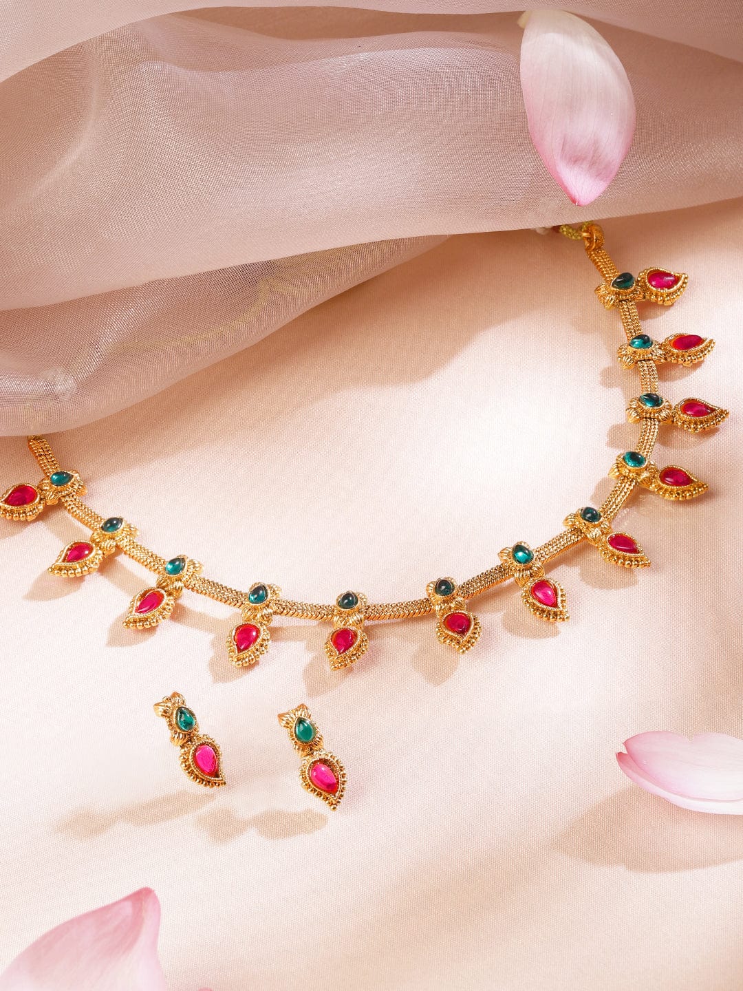 Red & Green Gold Necklace Set フリーサイズ