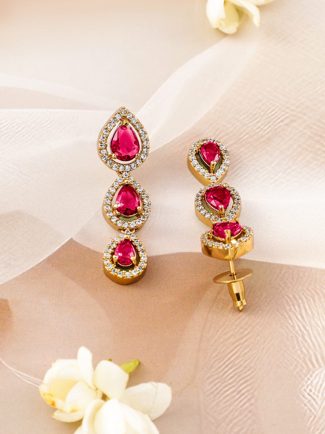 Red American Diamond Zirconia Tear Drop Necklace Set フリーサイズ