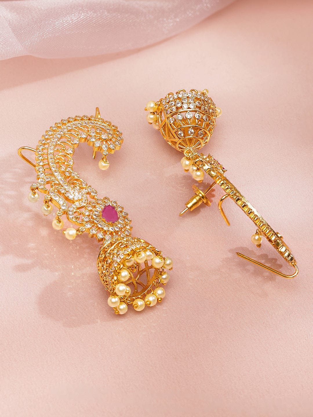 Festive Radiance Ruby Ear-Cuff Jhumkas フリーサイズ