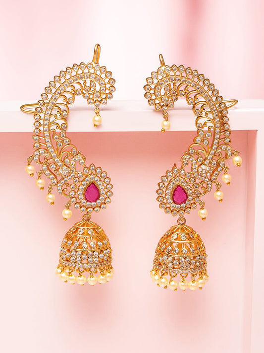 Festive Radiance Ruby Ear-Cuff Jhumkas フリーサイズ