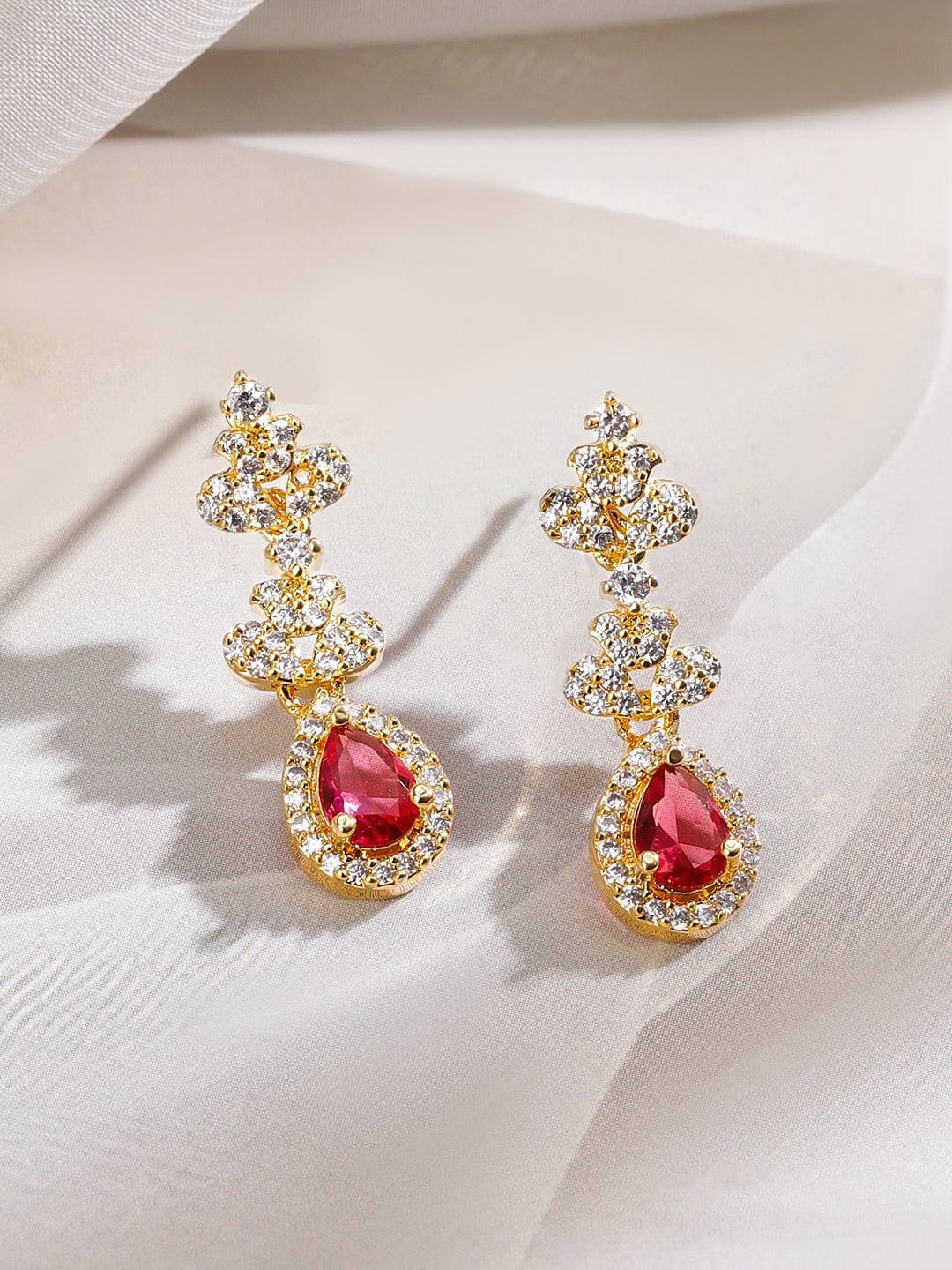 American Diamond Zircon Red Teardrop Necklace Set フリーサイズ