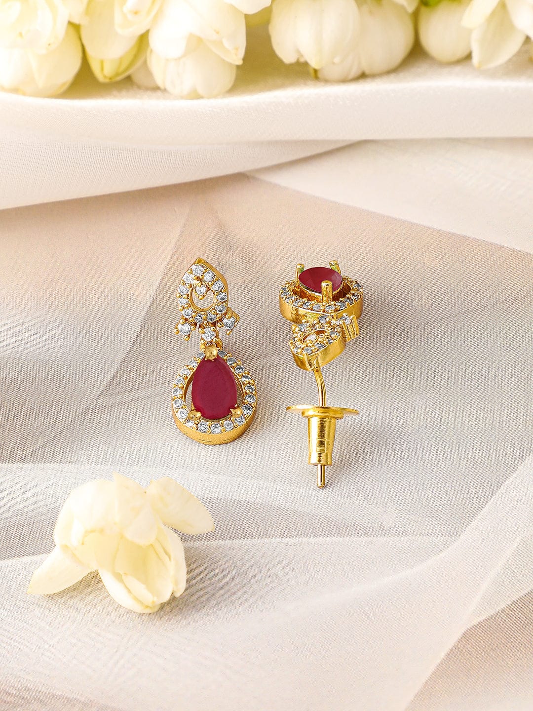 Ruby Accented American Diamond Zirconia Necklace Set フリーサイズ