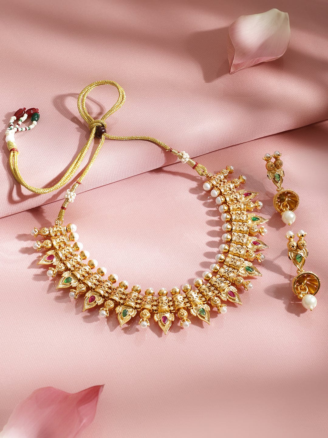 Pearl Studded Gold Necklace Set フリーサイズ