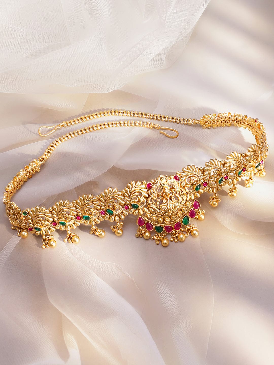 Peacock Motif Gold Toned Temple Kamarbandh フリーサイズ