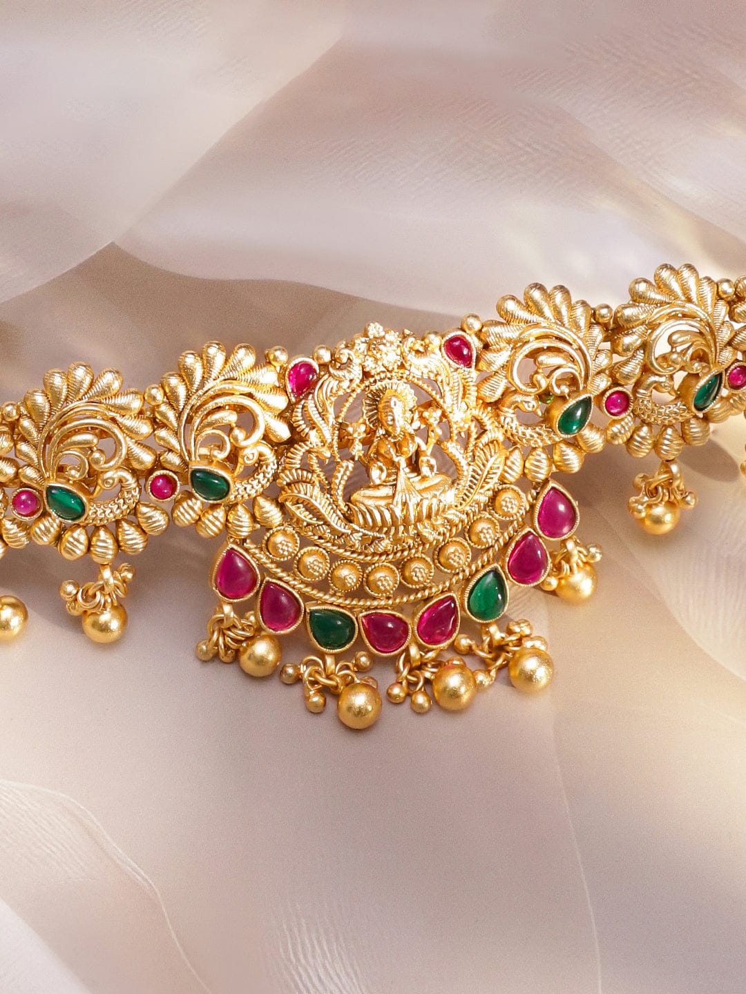 Peacock Motif Gold Toned Temple Kamarbandh フリーサイズ