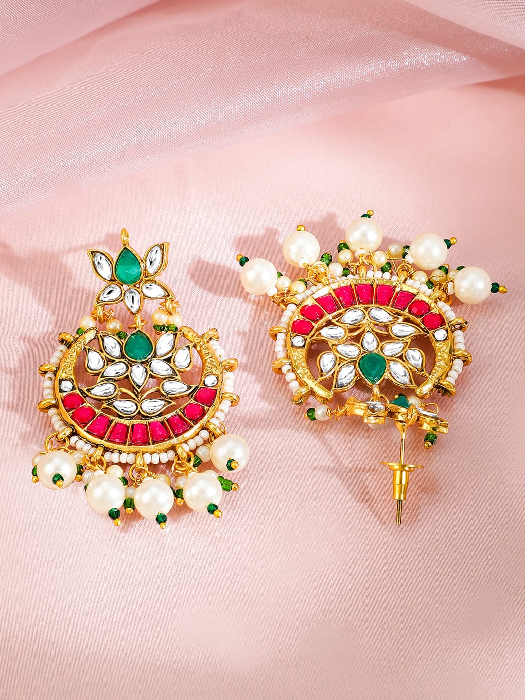Gold-Plated Pink Green Necklace Set フリーサイズ