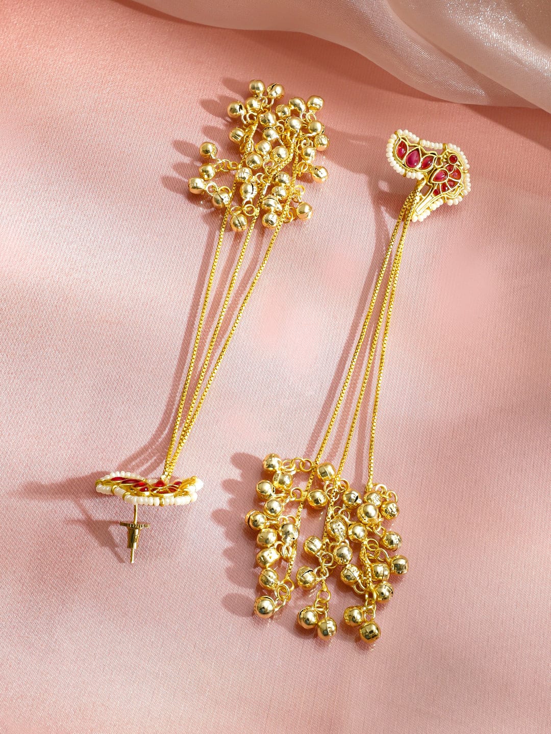 Long Gold Beaded Red Kashmiri Dangler Earrings フリーサイズ