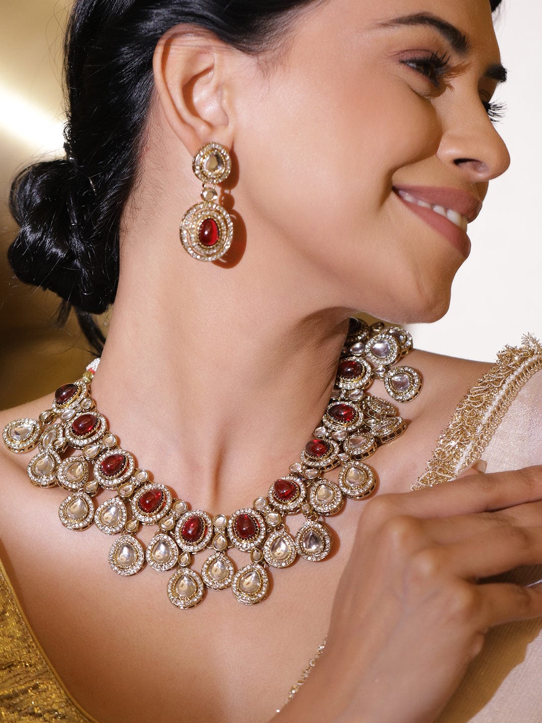 Majestic Kundan Necklace Set フリーサイズ