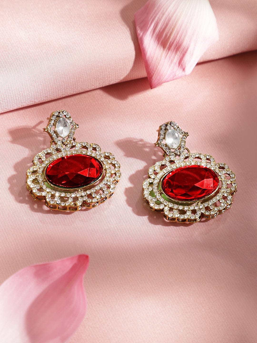 Luxe Red Gemstone Necklace Set フリーサイズ