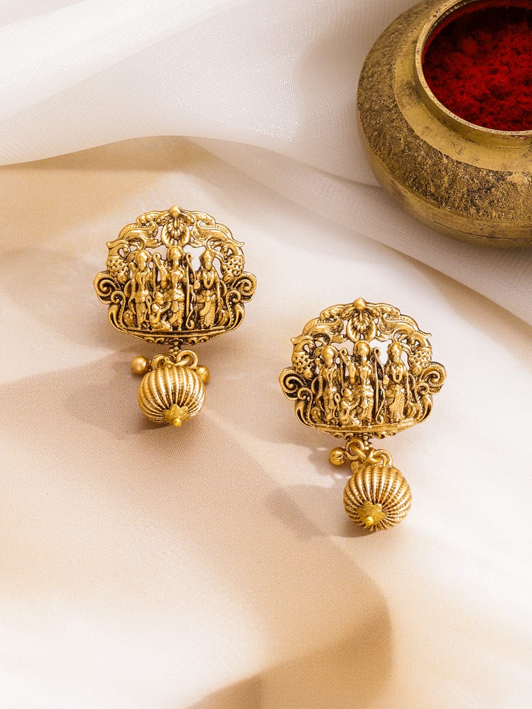 Gold Beaded Temple Necklace Set フリーサイズ