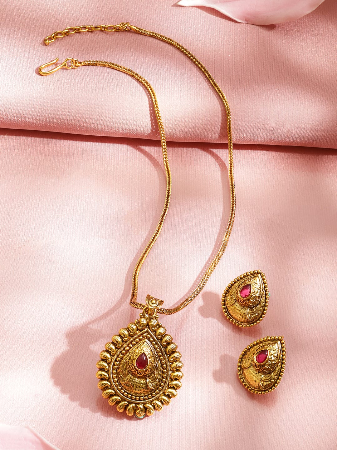 Gold Teardrop Pendant Necklace Set フリーサイズ