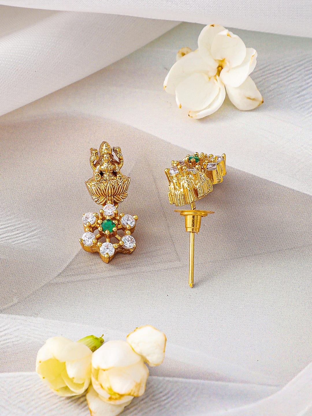 American Diamond Zirconia Floral Temple Necklace Set フリーサイズ