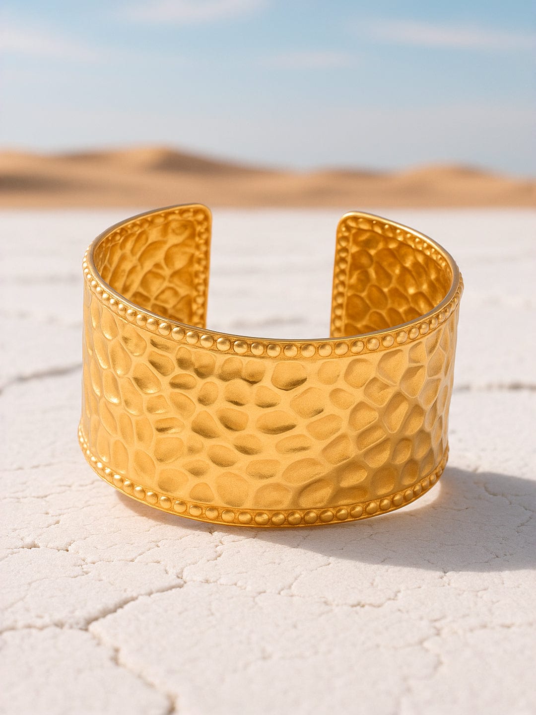 Rubans 22K Gold-Plated Textured Free Size Statement Cuff Bracelet Gold