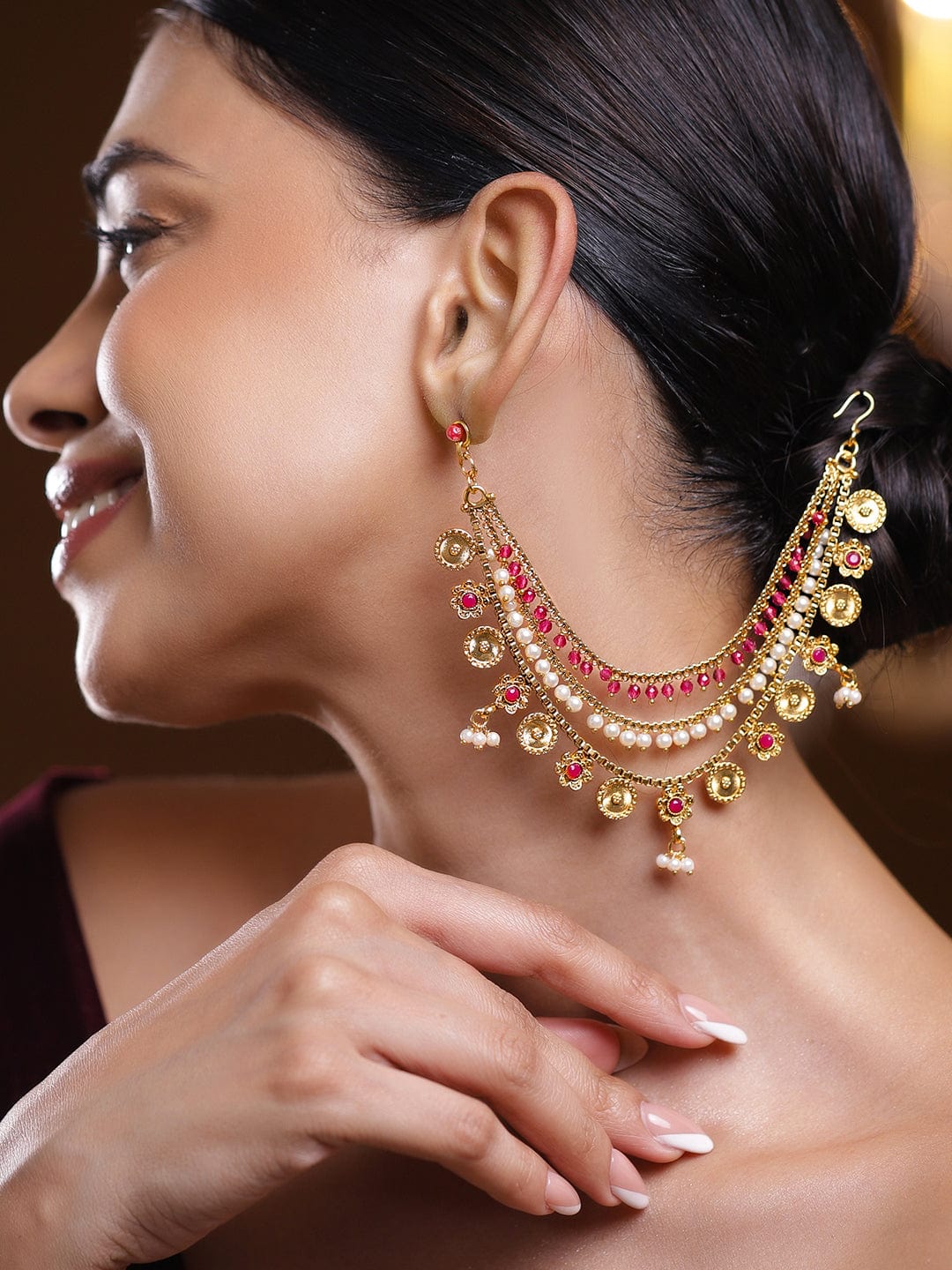Pearl–Pink Festive Charm Ear Chain フリーサイズ