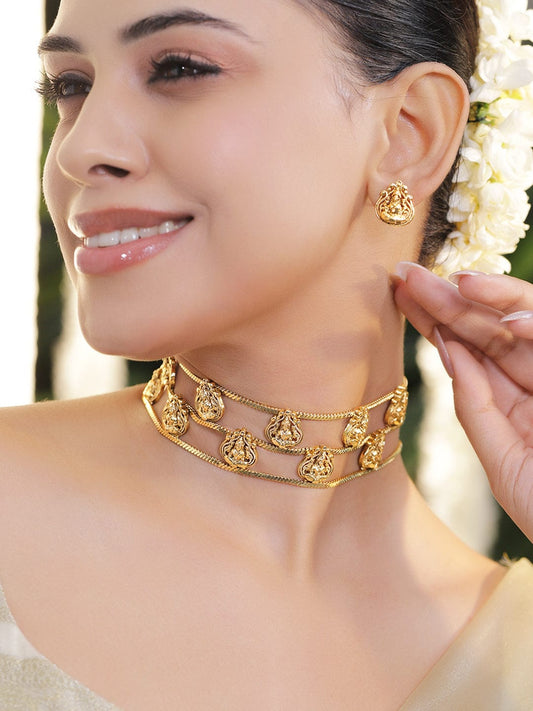 Laxmi Motif Triple Layered Choker Set フリーサイズ