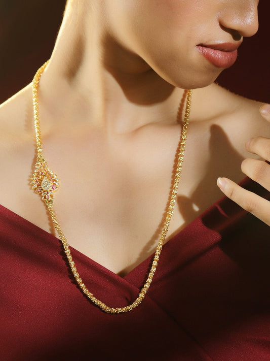 Traditional Peacock Motif Gold Plated Necklace Gold