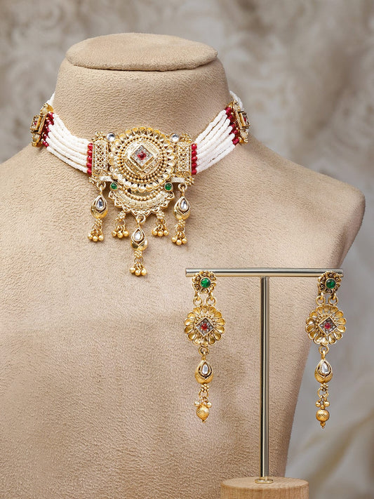 Pearl Beaded Choker Necklace Set フリーサイズ