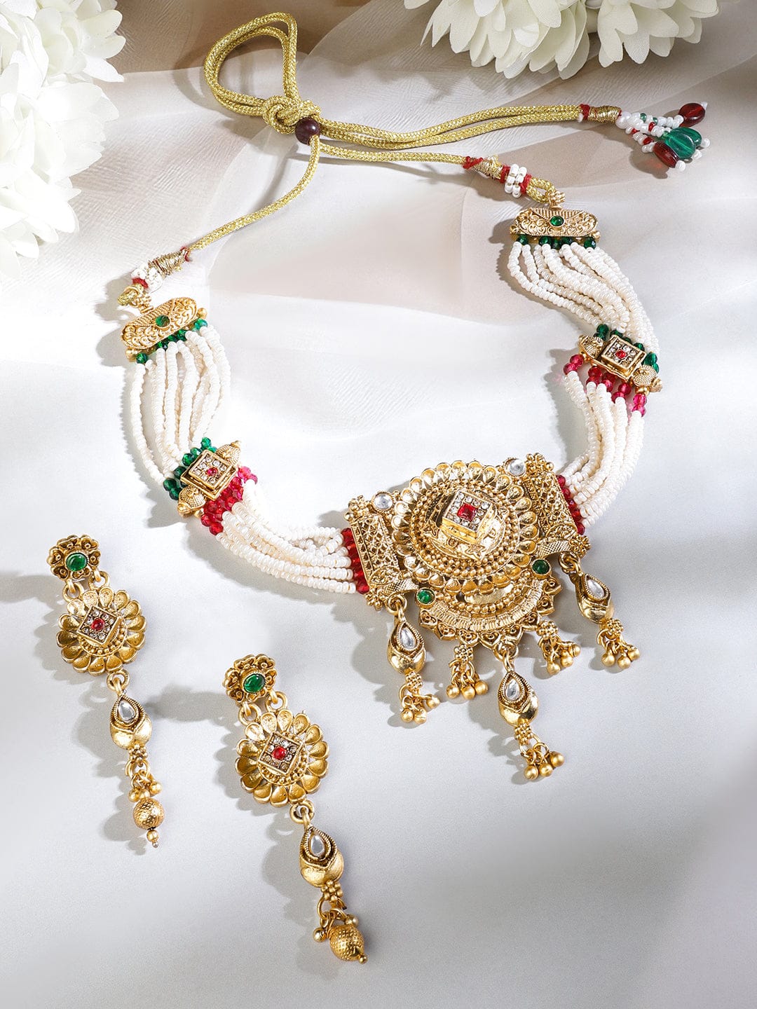 Pearl Beaded Choker Necklace Set フリーサイズ
