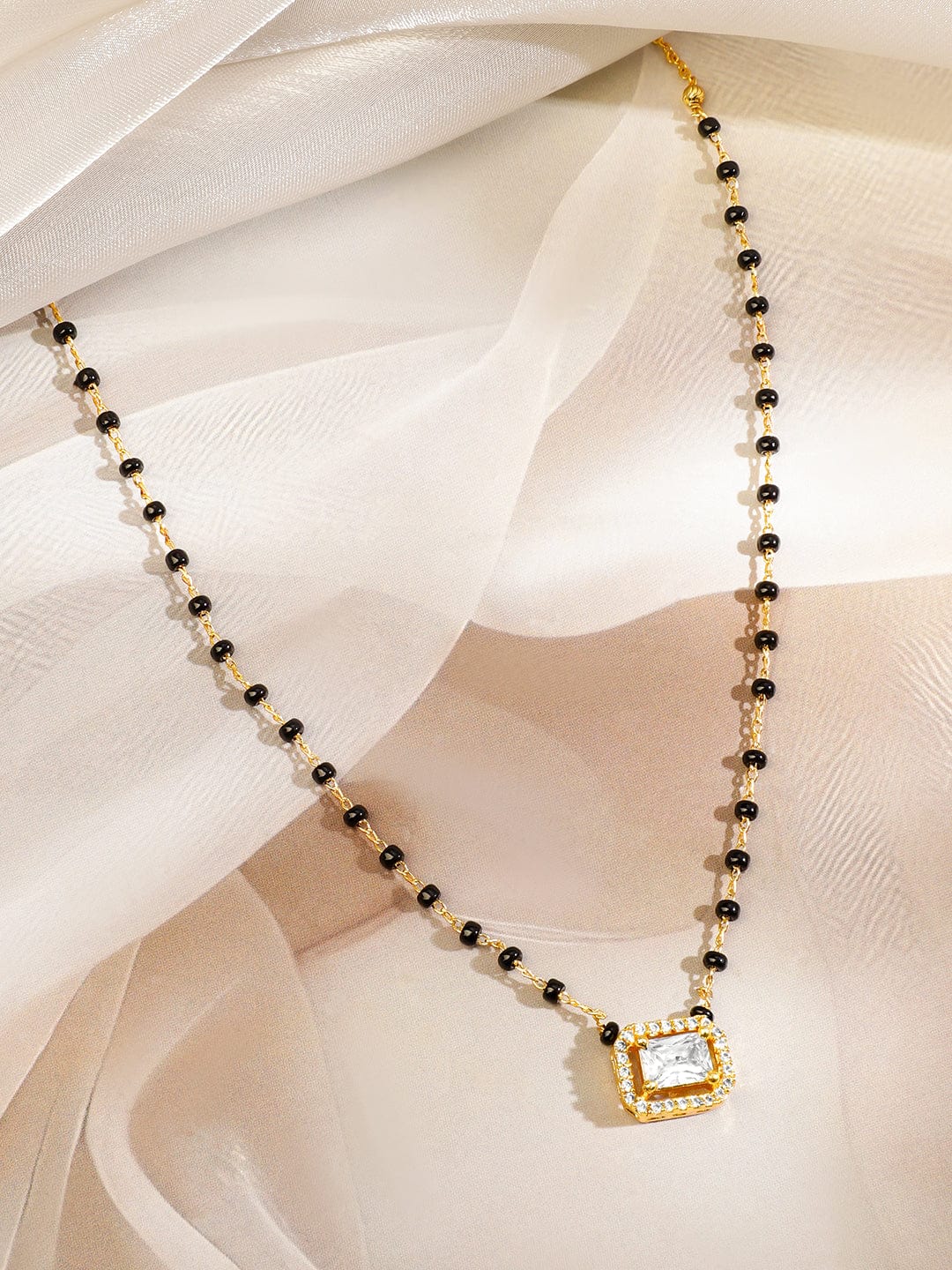 Cubic American Diamond Zirconia Gold Mangalsutra White