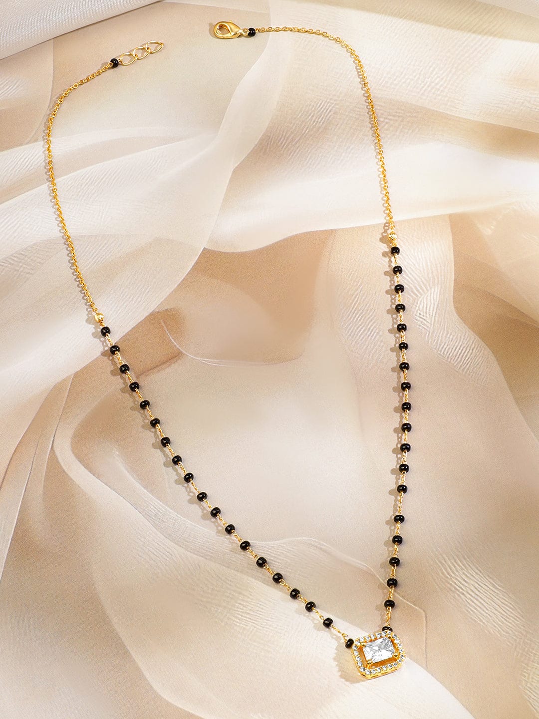 Cubic American Diamond Zirconia Gold Mangalsutra White