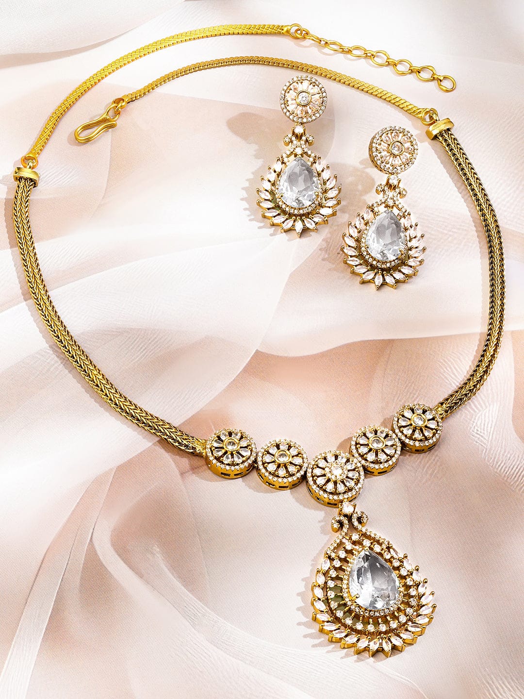 American Diamond Zirconia Teardrop Necklace Set フリーサイズ