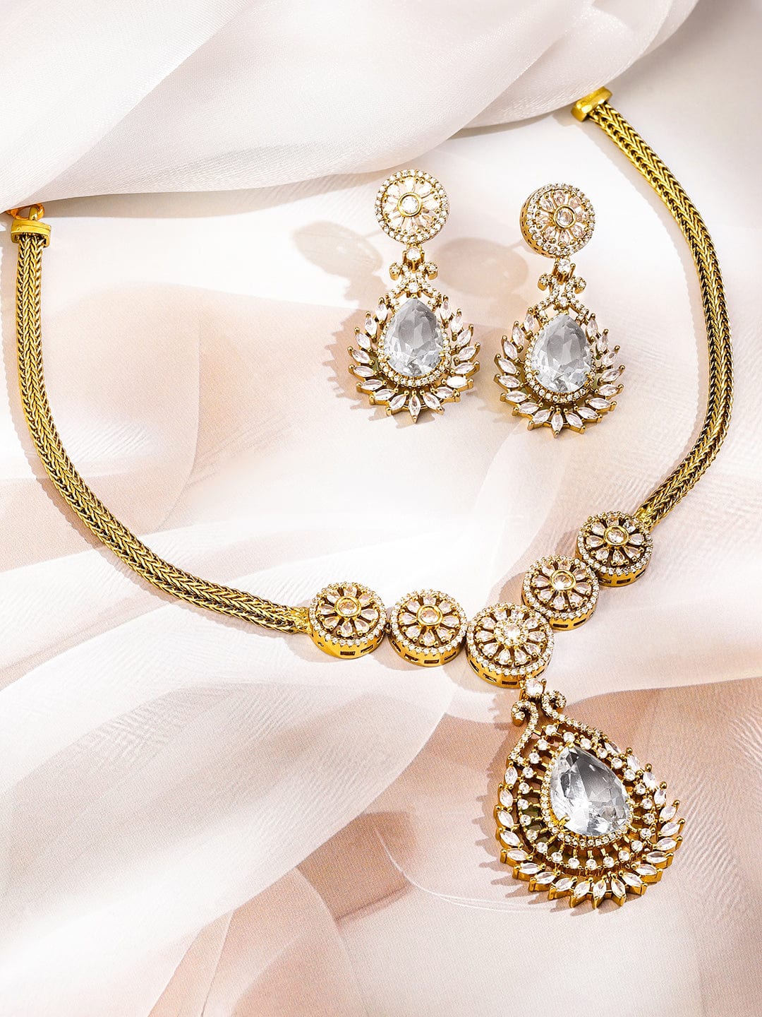 American Diamond Zirconia Teardrop Necklace Set フリーサイズ