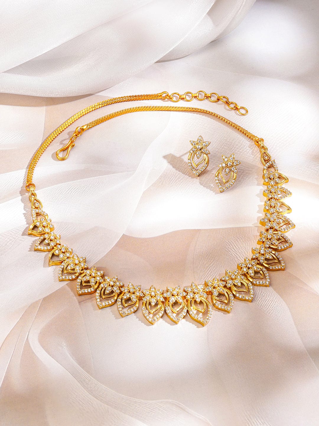 American Diamond Zirconia Floral Necklace Set フリーサイズ