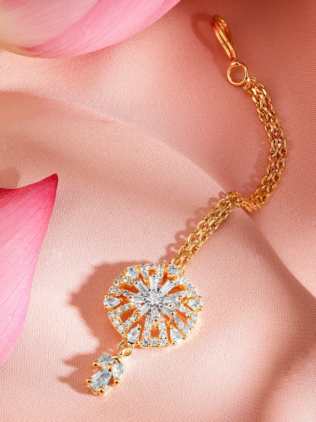 Rubans 22K Gold-Plated White Cubic Zirconia Studded Maang Tikka Gold